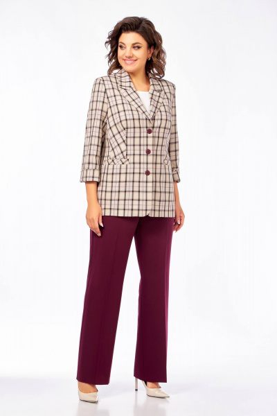 Брюки, жакет Ольга Стиль С-918 клетка-бордовый - фото 9