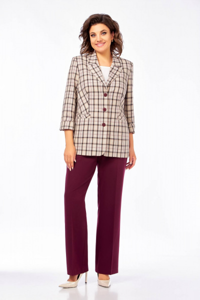 Брюки, жакет Ольга Стиль С-918 клетка-бордовый - фото 8