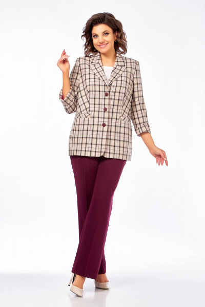 Брюки, жакет Ольга Стиль С-918 клетка-бордовый - фото 7