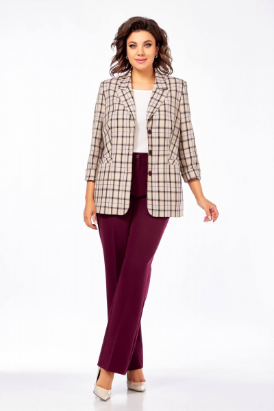 Брюки, жакет Ольга Стиль С-918 клетка-бордовый - фото 5