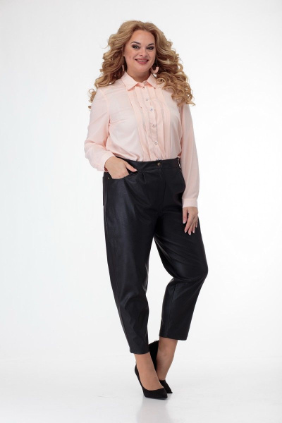 Блуза из мягкой ткани с складками и воротником-стойкой Anelli 408 розовый - фото 9