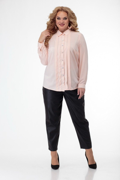 Блуза из мягкой ткани с складками и воротником-стойкой Anelli 408 розовый - фото 8