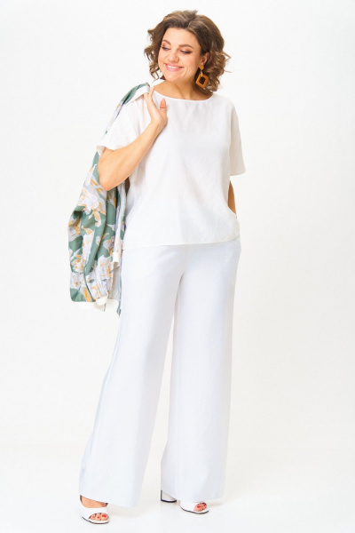 Блуза, брюки, бомбер LadisLine 1567 цветы+белый - фото 10