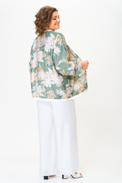 Блуза, брюки, бомбер LadisLine 1567 цветы+белый - фото 8