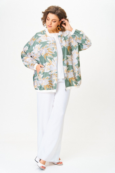 Блуза, брюки, бомбер LadisLine 1567 цветы+белый - фото 7