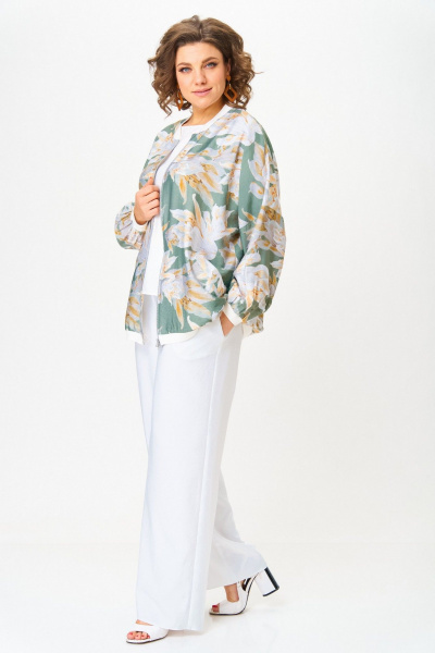 Блуза, брюки, бомбер LadisLine 1567 цветы+белый - фото 6