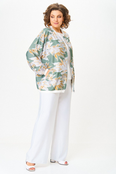 Блуза, брюки, бомбер LadisLine 1567 цветы+белый - фото 4