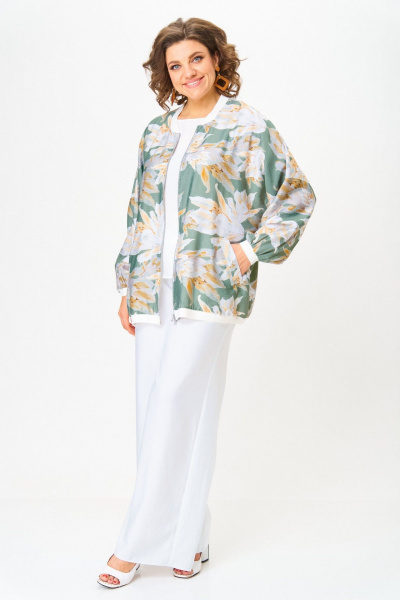 Блуза, брюки, бомбер LadisLine 1567 цветы+белый - фото 3