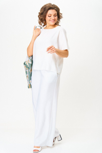 Блуза, брюки, бомбер LadisLine 1567 цветы+белый - фото 2