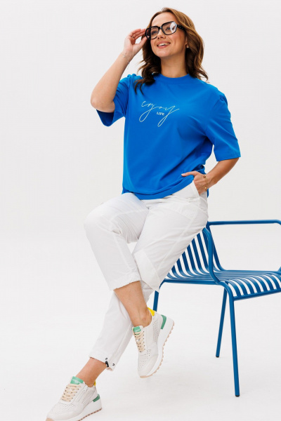 Брюки, футболка Michel chic 1419 лазурь,белый - фото 3