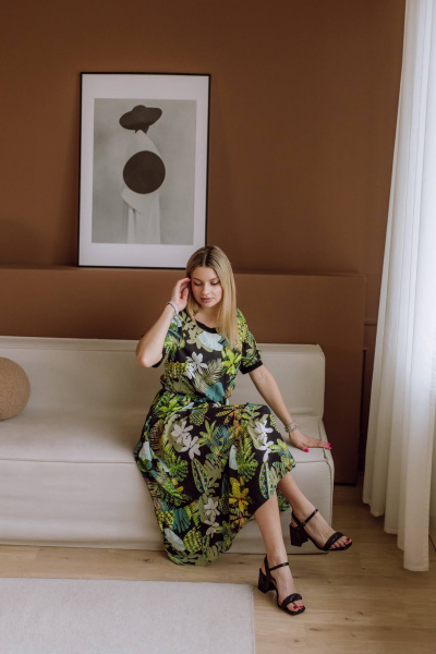 Платье КАЛИНКА ВВ-3074-Л24 черно-зеленый - фото 5