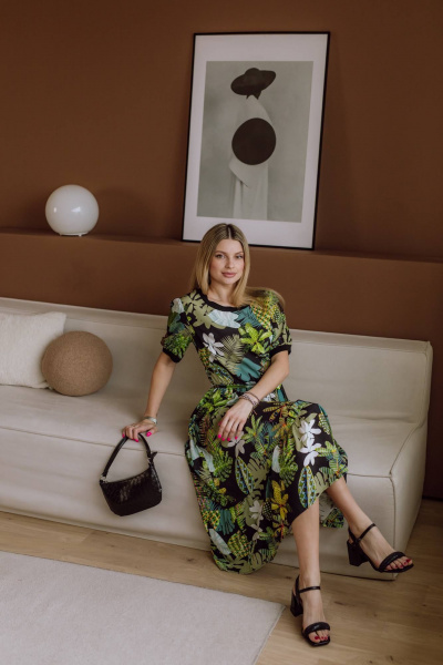 Платье КАЛИНКА ВВ-3074-Л24 черно-зеленый - фото 4