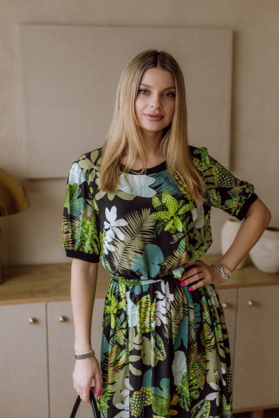 Платье КАЛИНКА ВВ-3074-Л24 черно-зеленый - фото 2