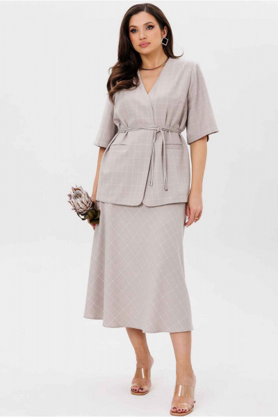 Жакет, юбка Mislana 1176 серый/клетка - фото 1