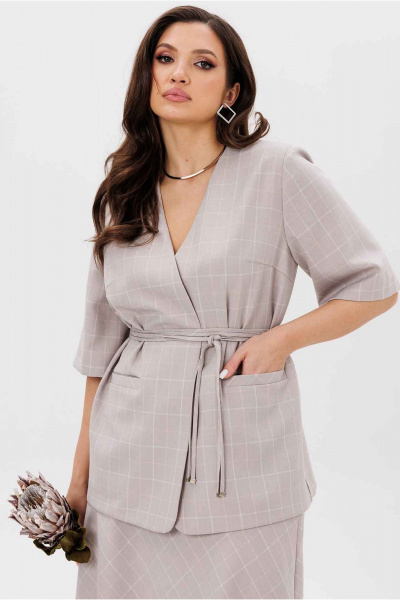 Жакет, юбка Mislana 1176 серый/клетка - фото 6