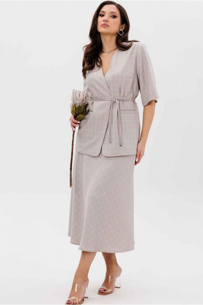 Жакет, юбка Mislana 1176 серый/клетка - фото 5