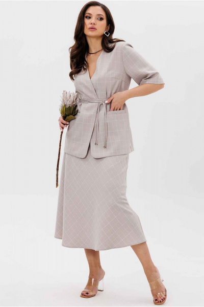 Жакет, юбка Mislana 1176 серый/клетка - фото 4