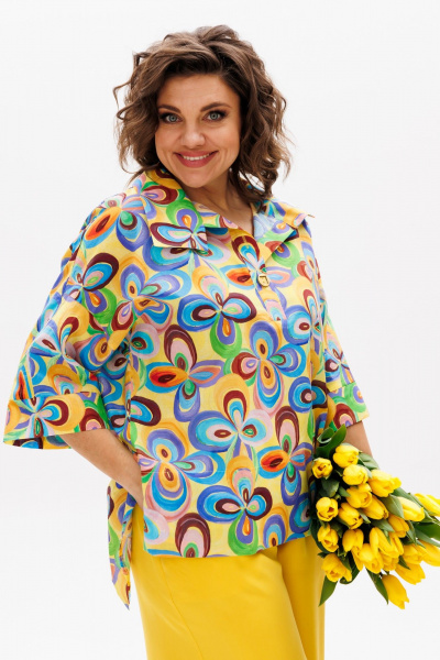 Блуза, брюки Michel chic 1411 мультиколор,охра - фото 6