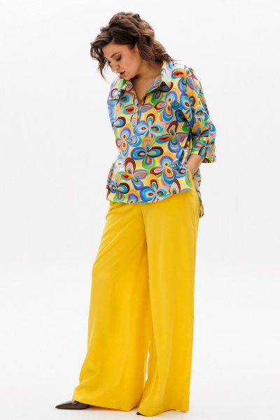 Блуза, брюки Michel chic 1411 мультиколор,охра - фото 3