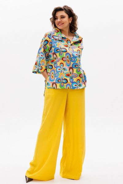 Блуза, брюки Michel chic 1411 мультиколор,охра - фото 2