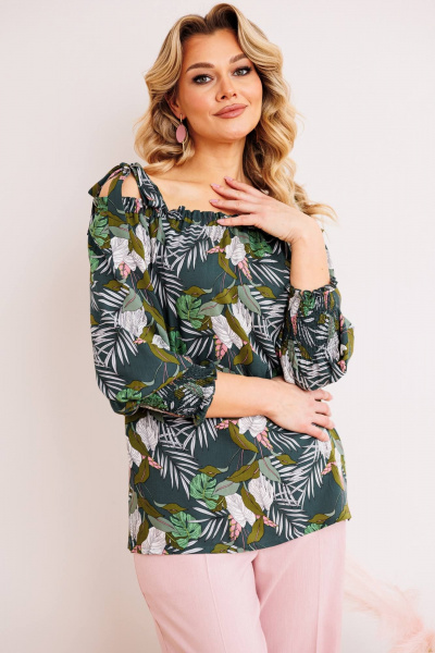 Блуза, брюки Мода Юрс 2748 зеленый+розовый - фото 3