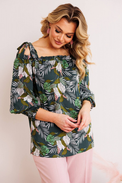 Блуза, брюки Мода Юрс 2748 зеленый+розовый - фото 2