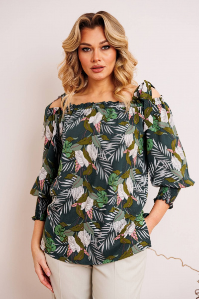 Блуза, брюки Мода Юрс 2748 зеленый+серый - фото 4