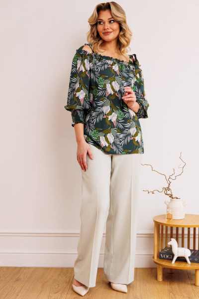 Блуза, брюки Мода Юрс 2748 зеленый+серый - фото 3
