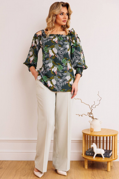 Блуза, брюки Мода Юрс 2748 зеленый+серый - фото 2