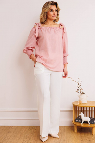 Блуза, брюки Мода Юрс 2748 розовый+молочный - фото 1