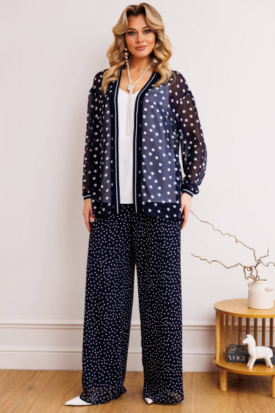 Блуза, брюки, топ Мода Юрс 2900 синий_горох - фото 2