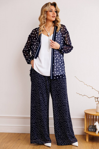 Блуза, брюки, топ Мода Юрс 2900 синий_горох - фото 1