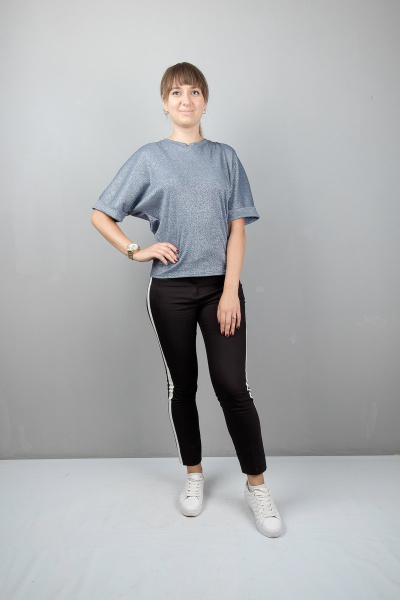 Блуза из трикотажа с декоративными вставками и люрексом Mita ЖМ917 серый - фото 1