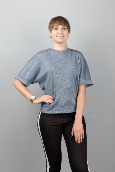 Блуза из трикотажа с декоративными вставками и люрексом Mita ЖМ917 серый - фото 3