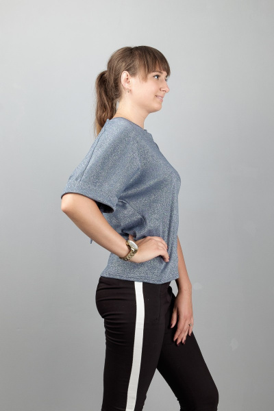Блуза из трикотажа с декоративными вставками и люрексом Mita ЖМ917 серый - фото 5