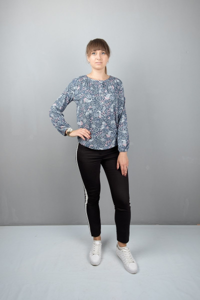 Круглогодичная свободная блуза из трикотажа с длинным рукавом Mita КМ375 голубой - фото 1