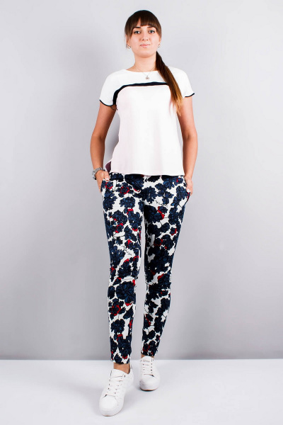 Брюки зауженные из текстиля с карманами и поясом Mita ЖМ872 цветы - фото 1