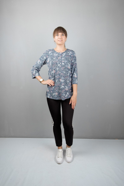 Туника прямого силуэта с кокеткой и разрезами Mita ЖМ869 голубой - фото 1