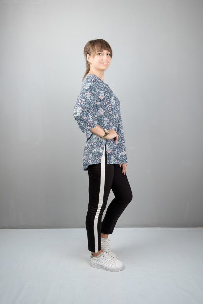 Туника прямого силуэта с кокеткой и разрезами Mita ЖМ869 голубой - фото 2