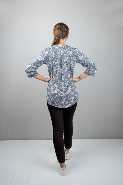 Туника прямого силуэта с кокеткой и разрезами Mita ЖМ869 голубой - фото 3