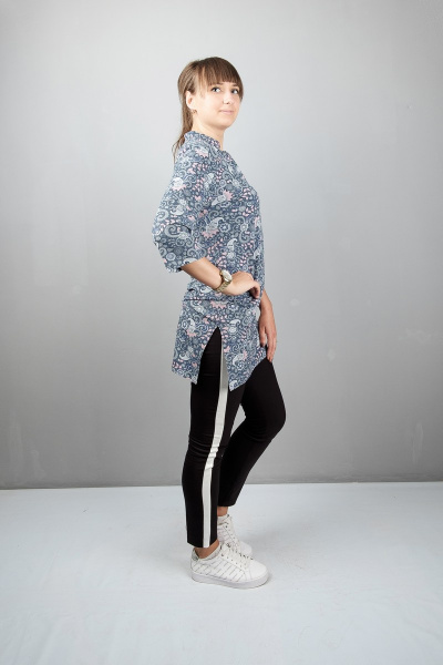 Туника прямого силуэта с воротником-стойкой и разрезами Mita ЖМ950 голубой - фото 2