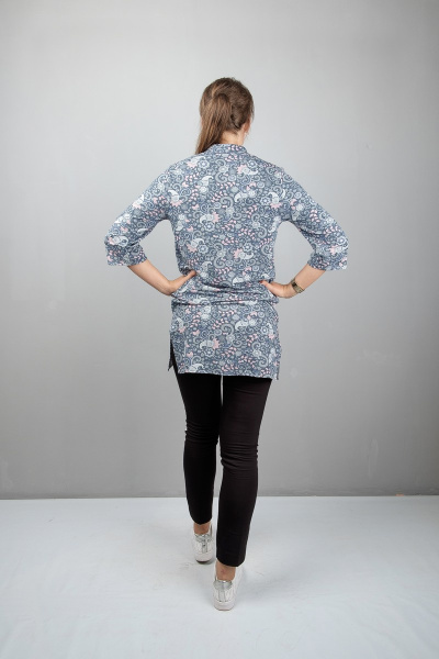 Туника прямого силуэта с воротником-стойкой и разрезами Mita ЖМ950 голубой - фото 3