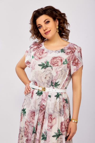 Платье Swallow 843.3 молочный/принт_бежевые_розовые_пионы - фото 9