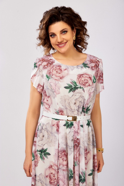 Платье Swallow 843.3 молочный/принт_бежевые_розовые_пионы - фото 8