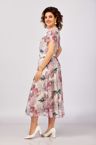Платье Swallow 843.3 молочный/принт_бежевые_розовые_пионы - фото 6