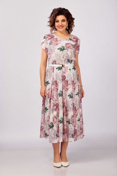 Платье Swallow 843.3 молочный/принт_бежевые_розовые_пионы - фото 2