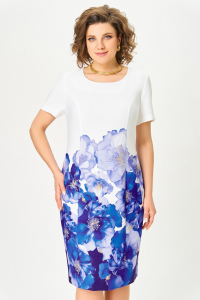 Платье Swallow 847 молочный/васильковые_цветы - фото 5