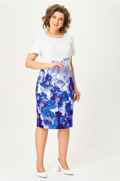 Платье Swallow 847 молочный/васильковые_цветы - фото 4