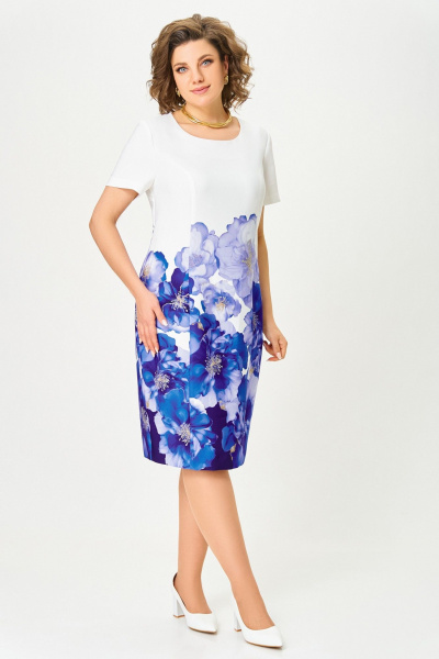 Платье Swallow 847 молочный/васильковые_цветы - фото 3