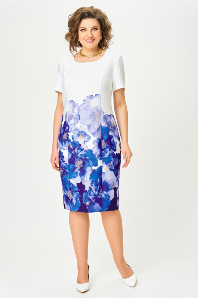 Платье Swallow 847 молочный/васильковые_цветы - фото 1